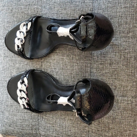 Coutgo Ankle Buckle Cross Strap Stiletto Sandals with Metal Chain Black Size 11 - Picture 6 of 12